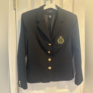 Chaps Black Blazer with Gold Buttons and Crest